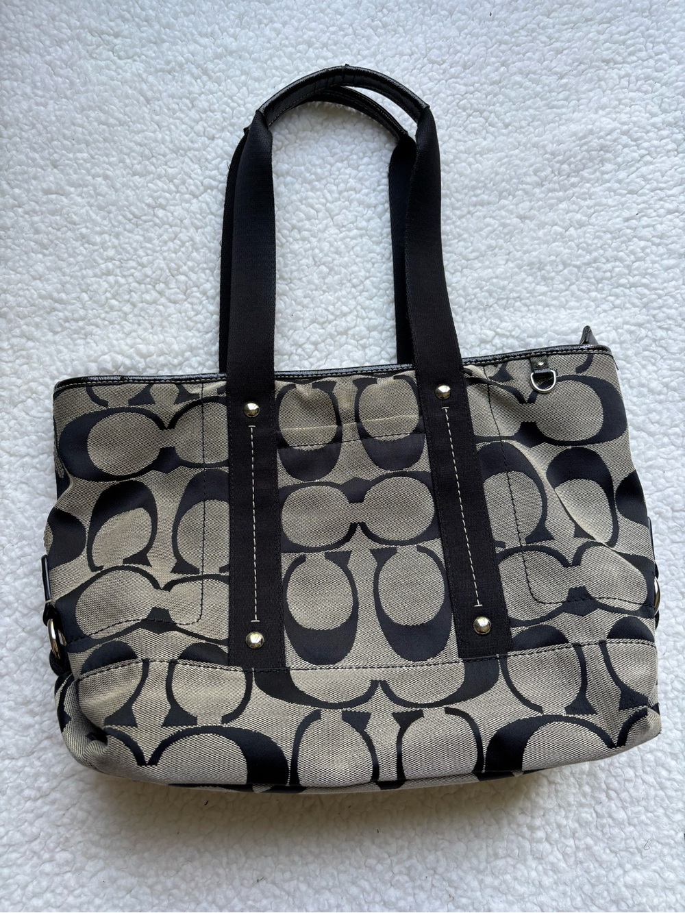 Coach Vintage Y2K Black Monogram Canvas Shoulder Bag Tote F18855
